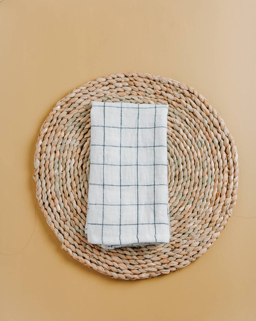 Creative Women - Stone Washed Linen Napkin - Navy Windowpane