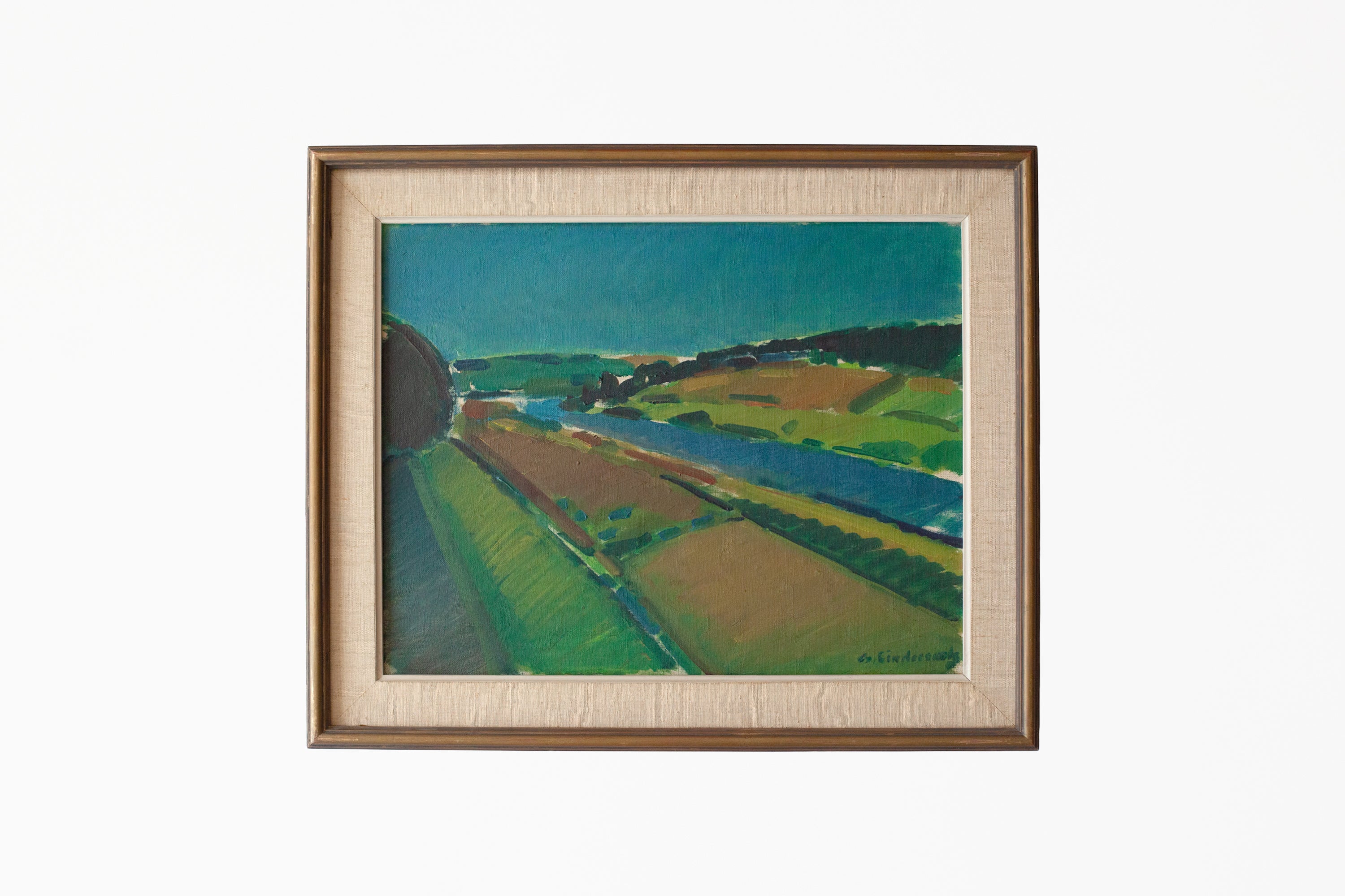 Abstract Rural Landscape Painting in Vintage Frame