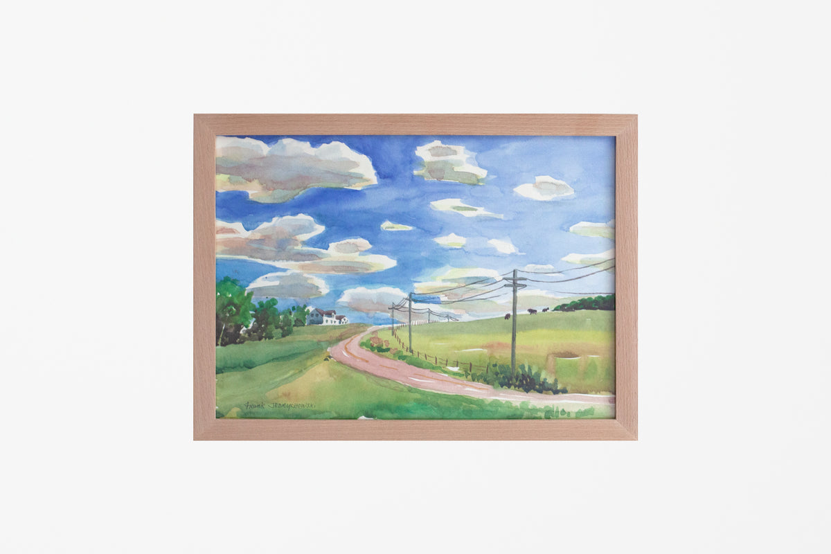 Country Road Watercolor in Wood Frame