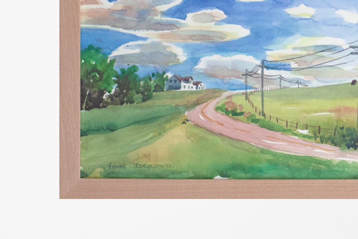 Country Road Watercolor in Wood Frame