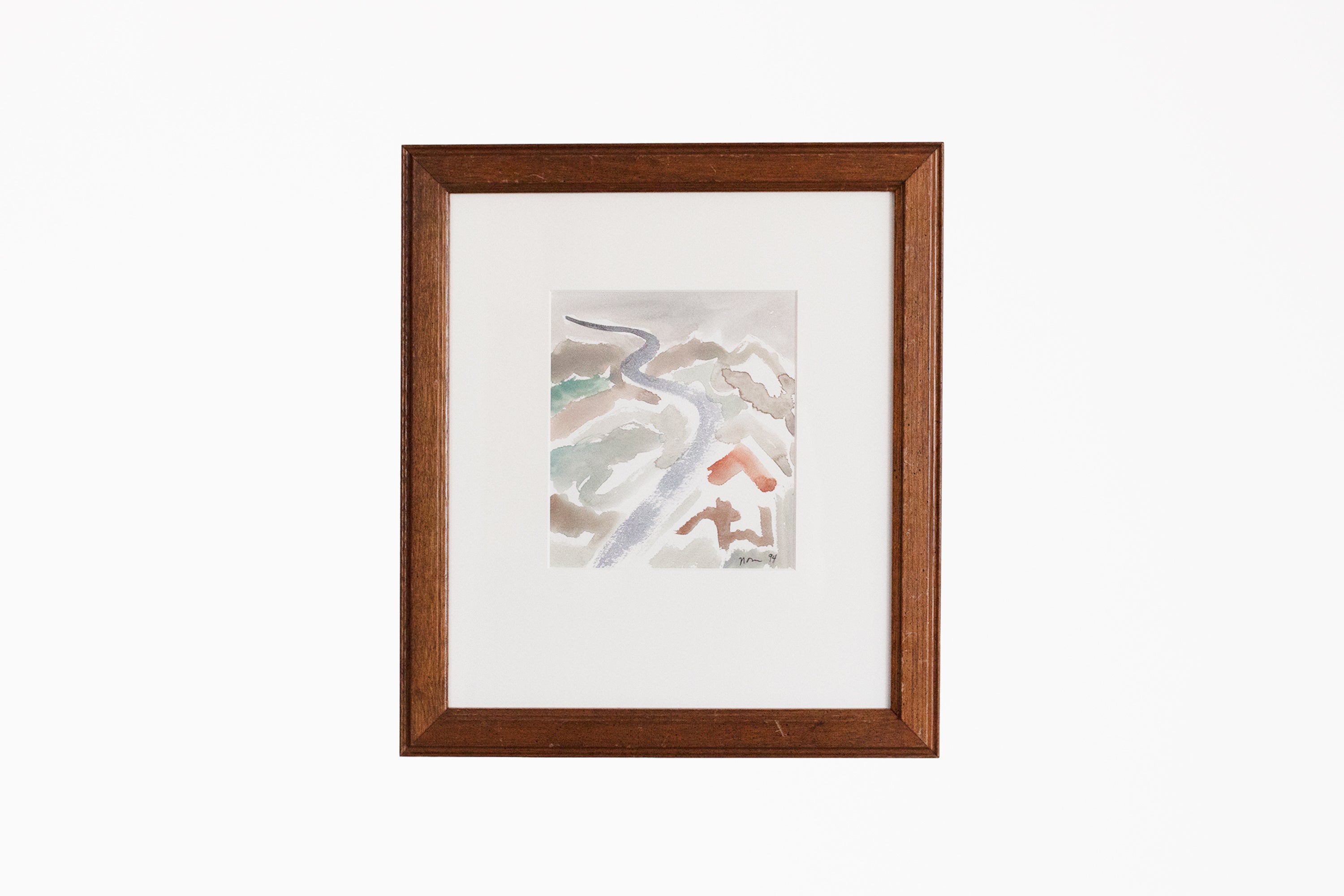 Taos Landscape Watercolor in Vintage Frame