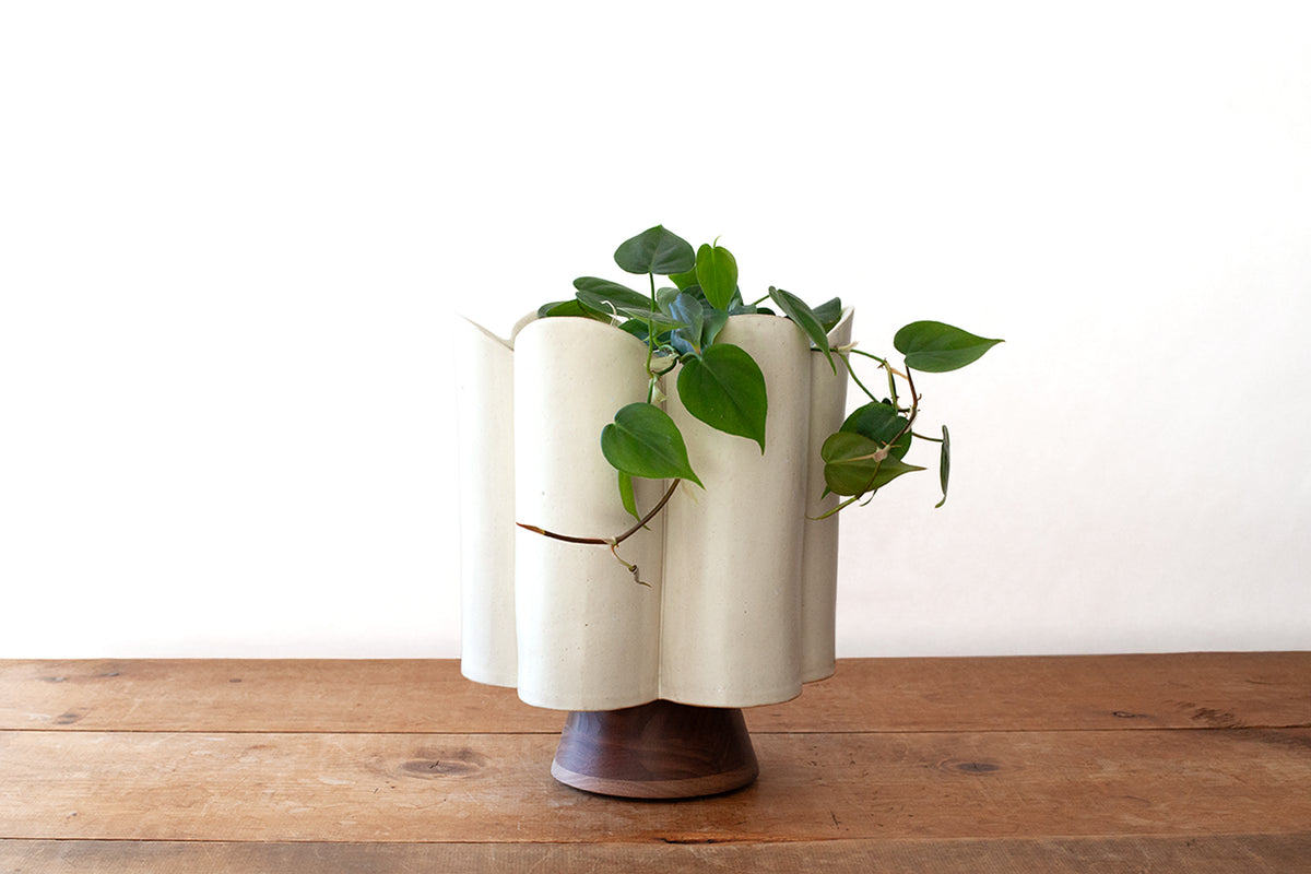 Tall Scallop Vase - Cream