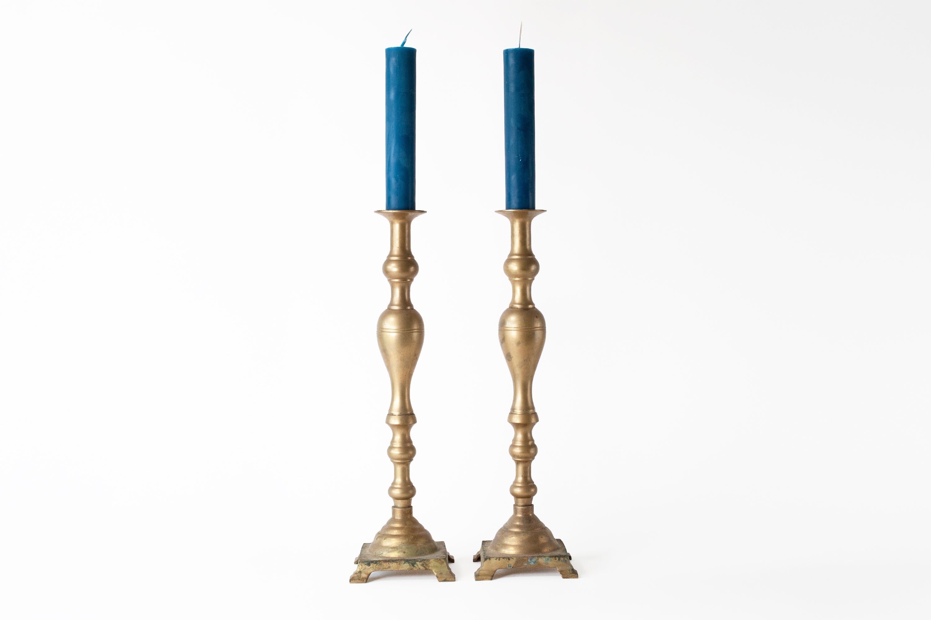 Set of 2 Tall Brass Candlestick Holders II