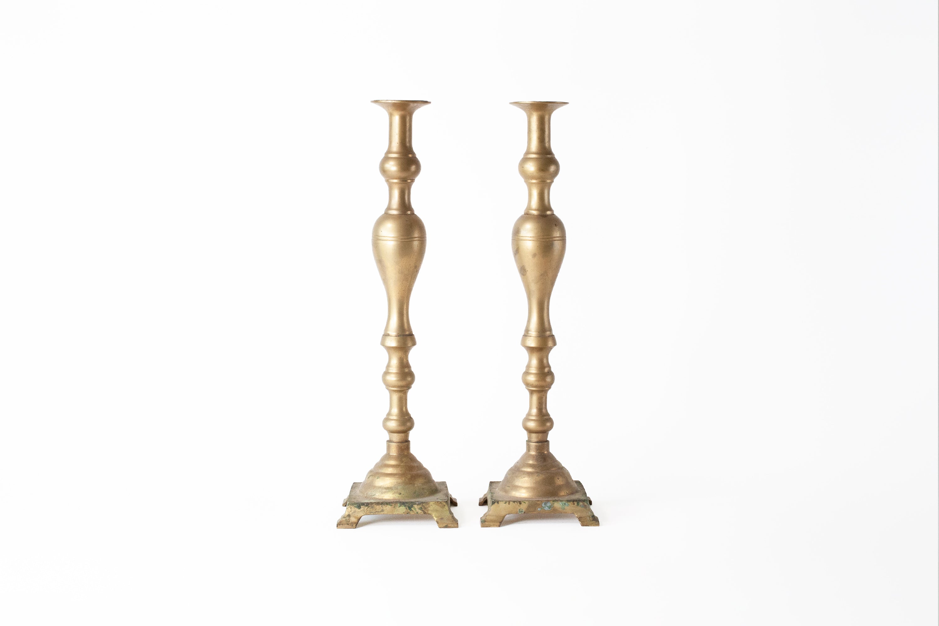 Set of 2 Tall Brass Candlestick Holders II