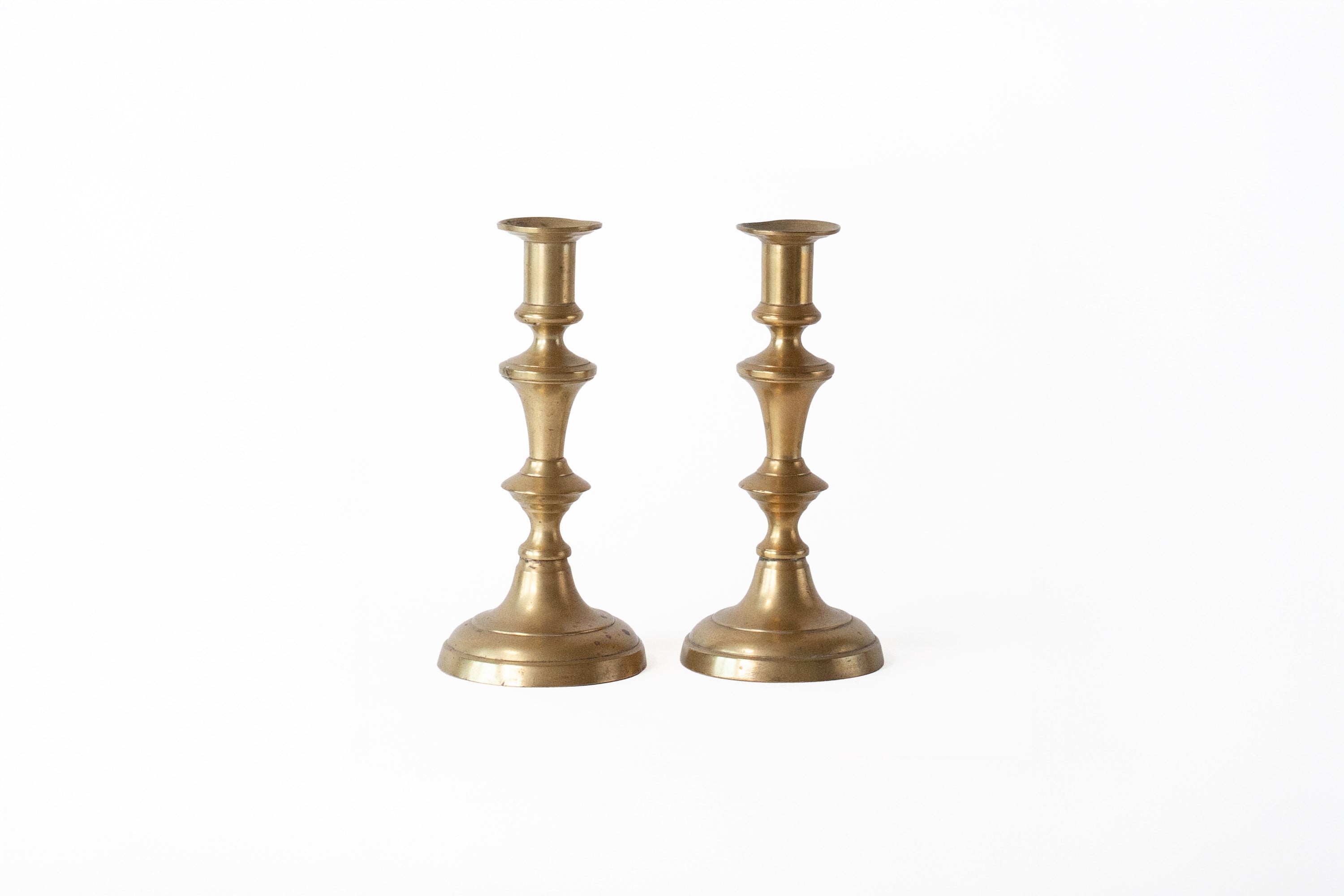 Set of 2 Brass Candlestick Holders with Circular Base