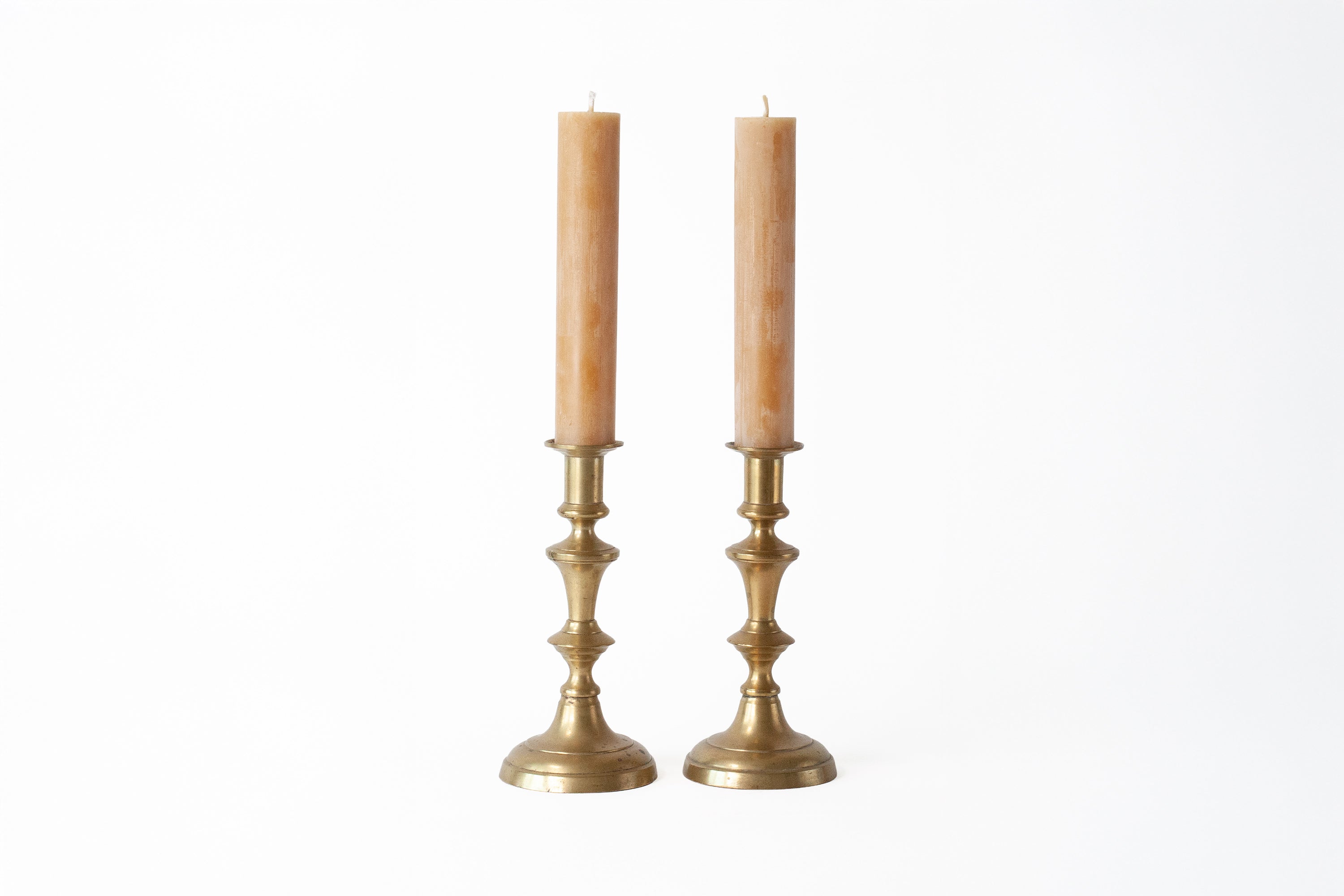 Set of 2 Brass Candlestick Holders with Circular Base