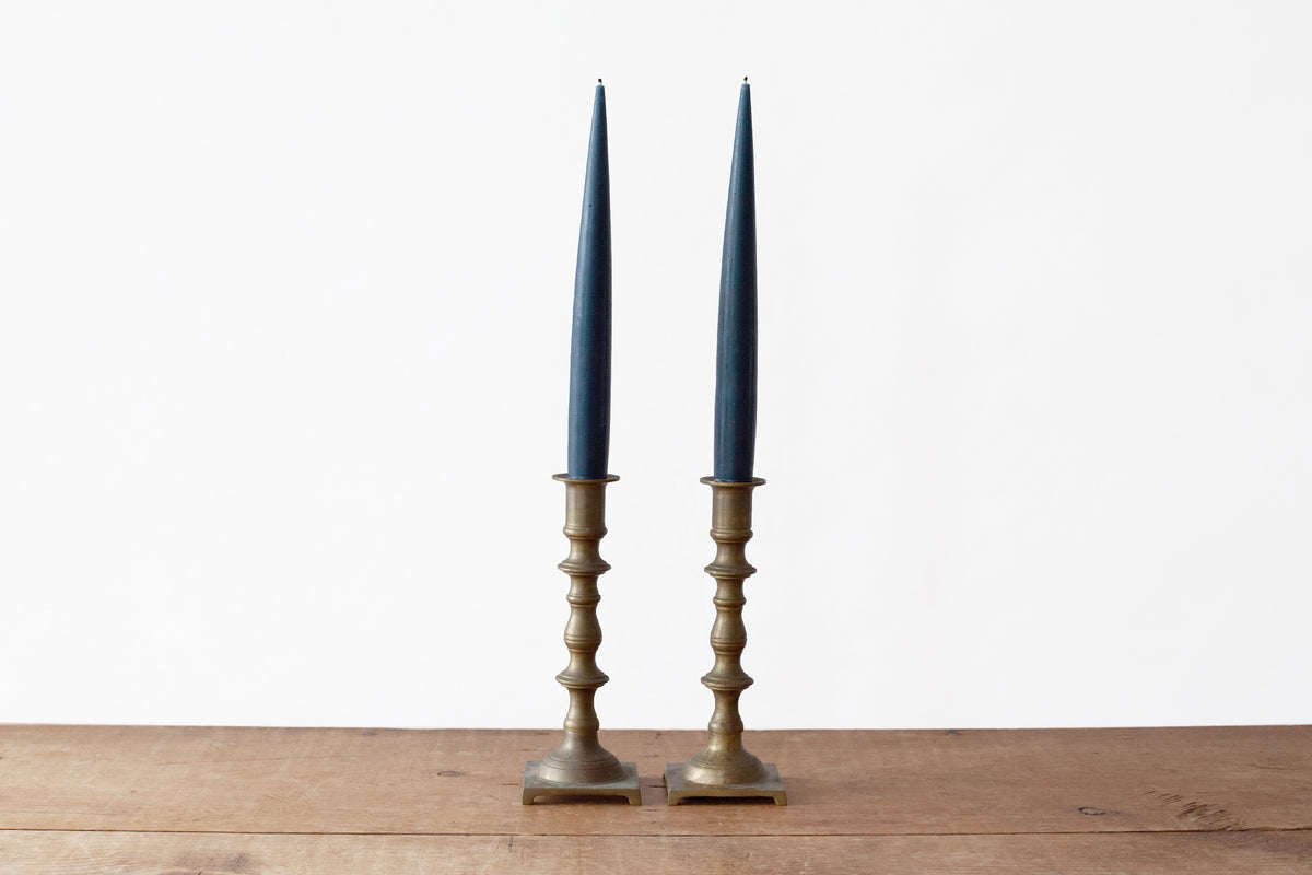 Pair of Brass Candleholders - Small Square Base