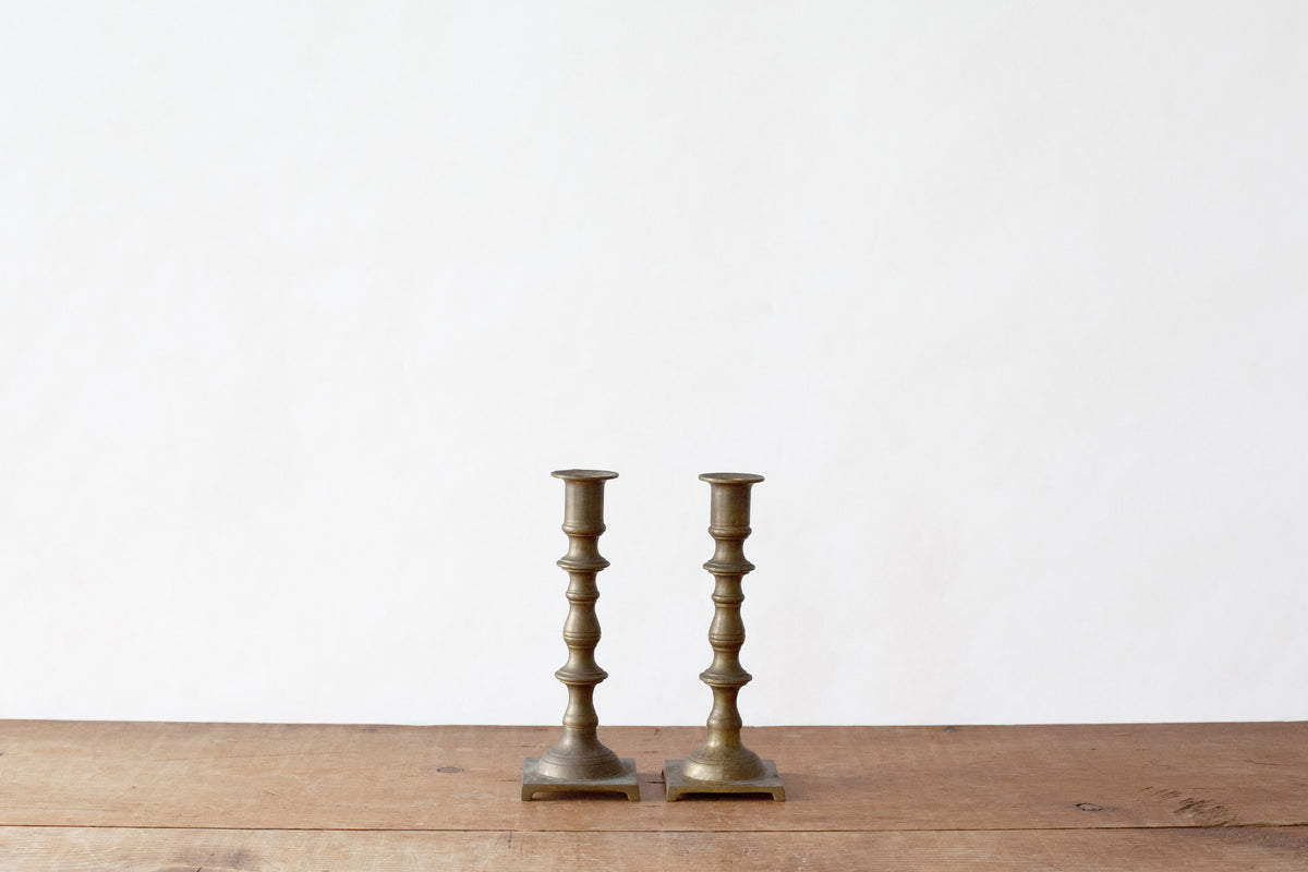 Pair of Brass Candleholders - Small Square Base