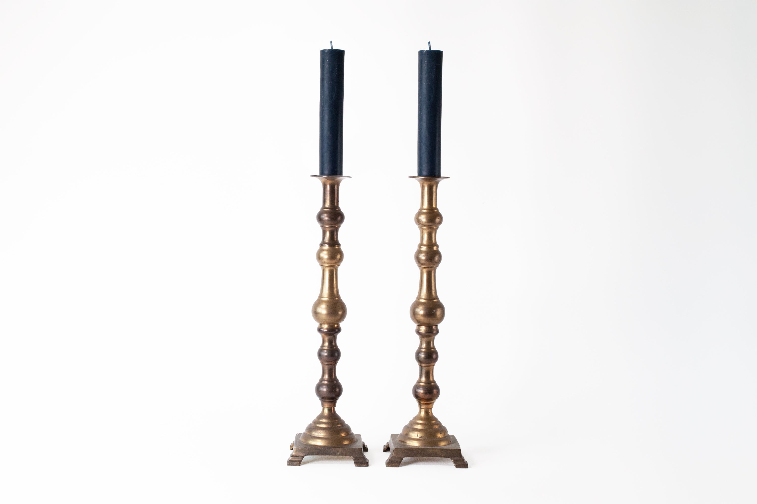 Set of 2 Tall Brass Candlestick Holders I