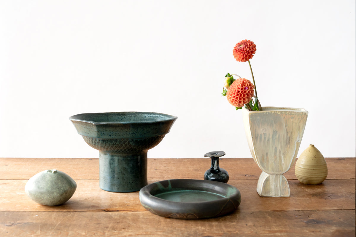 Medium Pedestal Bowl - Teal Green/Blue