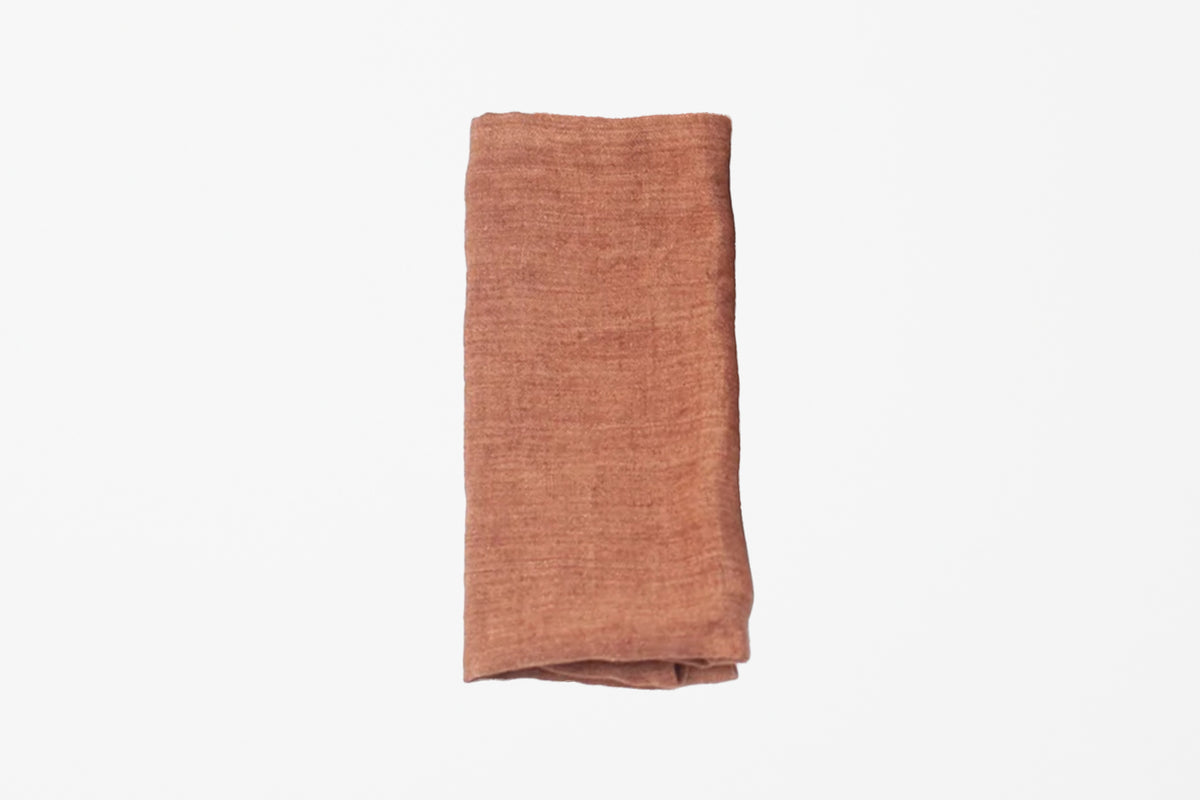 Stone Washed Linen Hemmed Dinner Napkin - Terracotta
