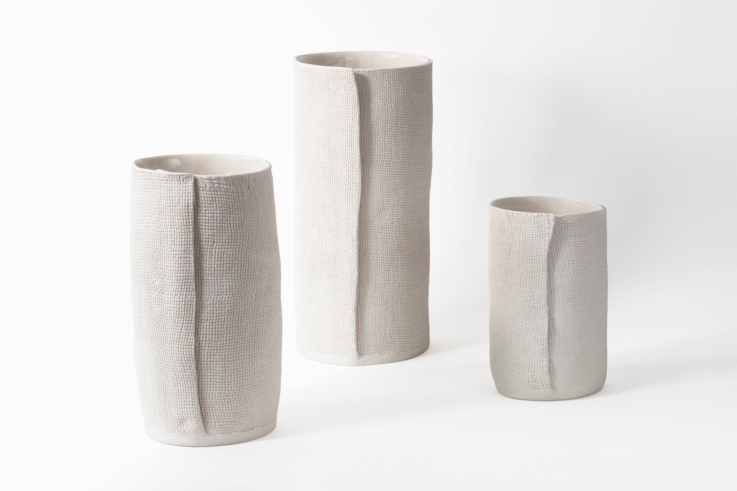 Cym Warkov Ceramics - Burlap Cylinder Vases - Cream