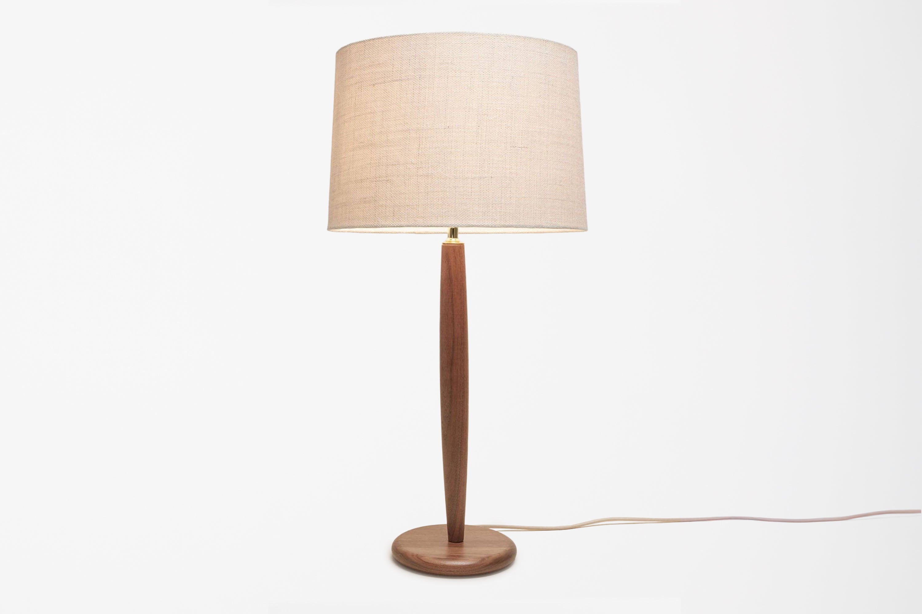 Farmhouse Pottery - Pin Lamp - Ivory Burlap Shade / Walnut