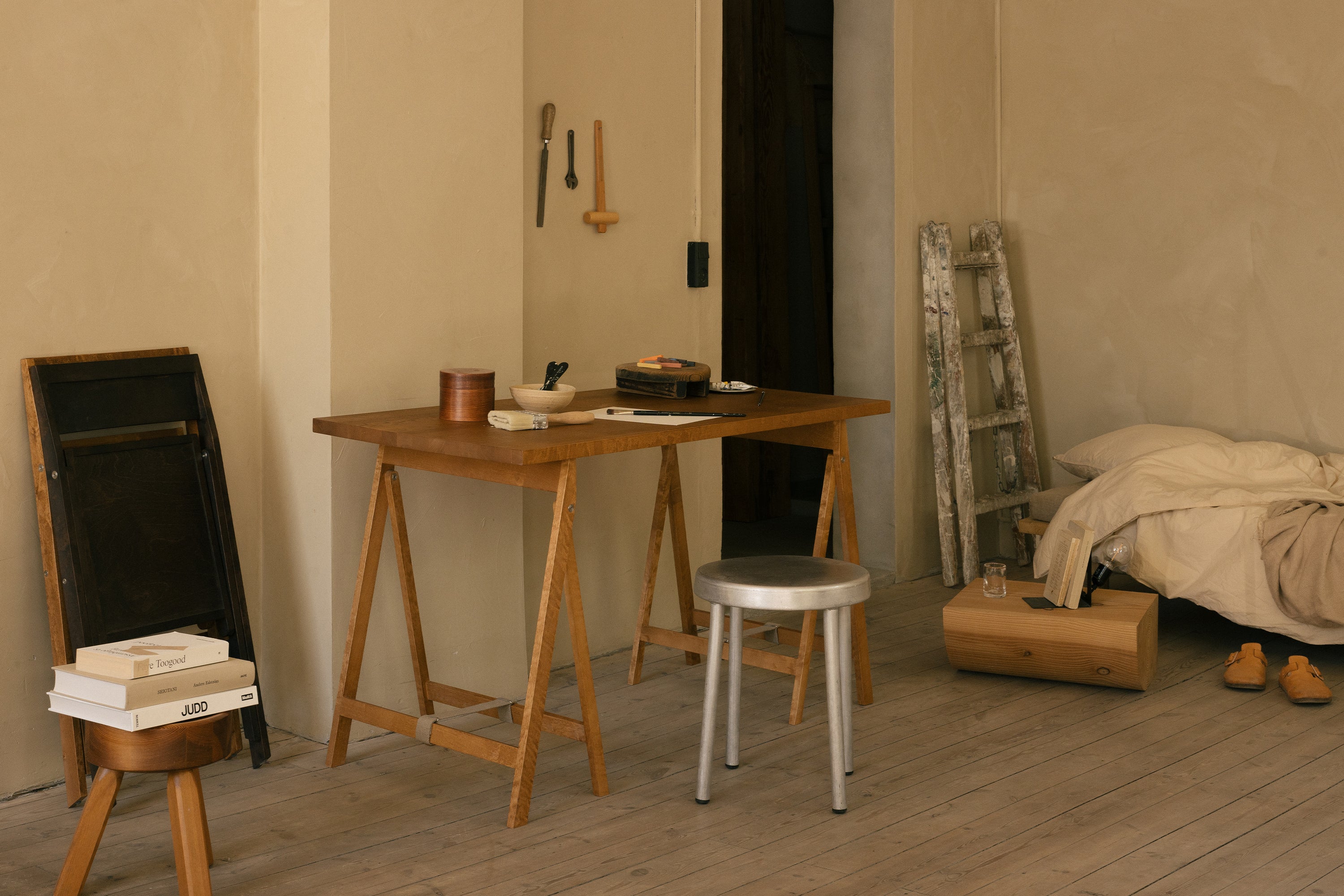 Folding Flat Trestle Table - Warm Brown Birch