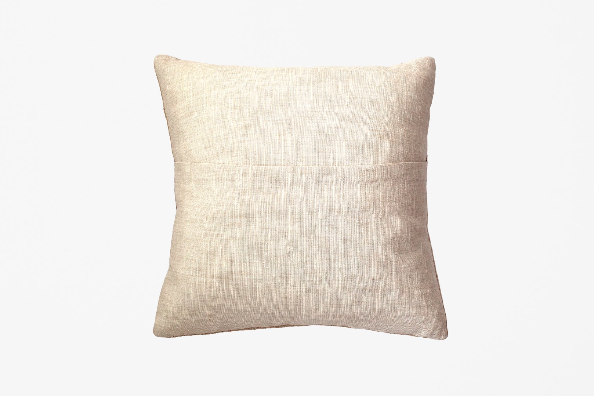 A square beige throw pillow with a textured linen fabric, shown against a plain white background.