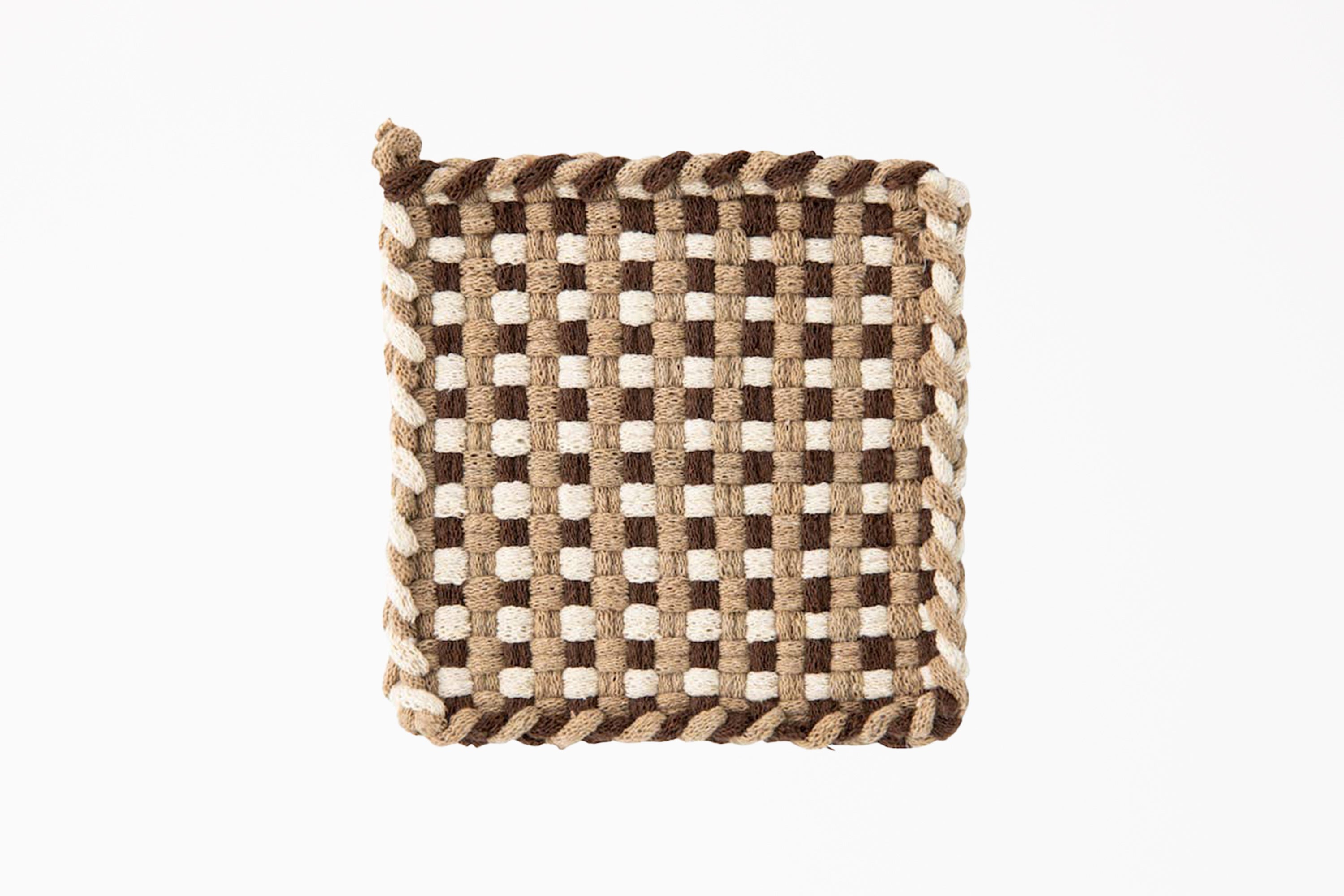 Kate Kilmurray - Handwoven Potholder in Chocolate, Flax, White