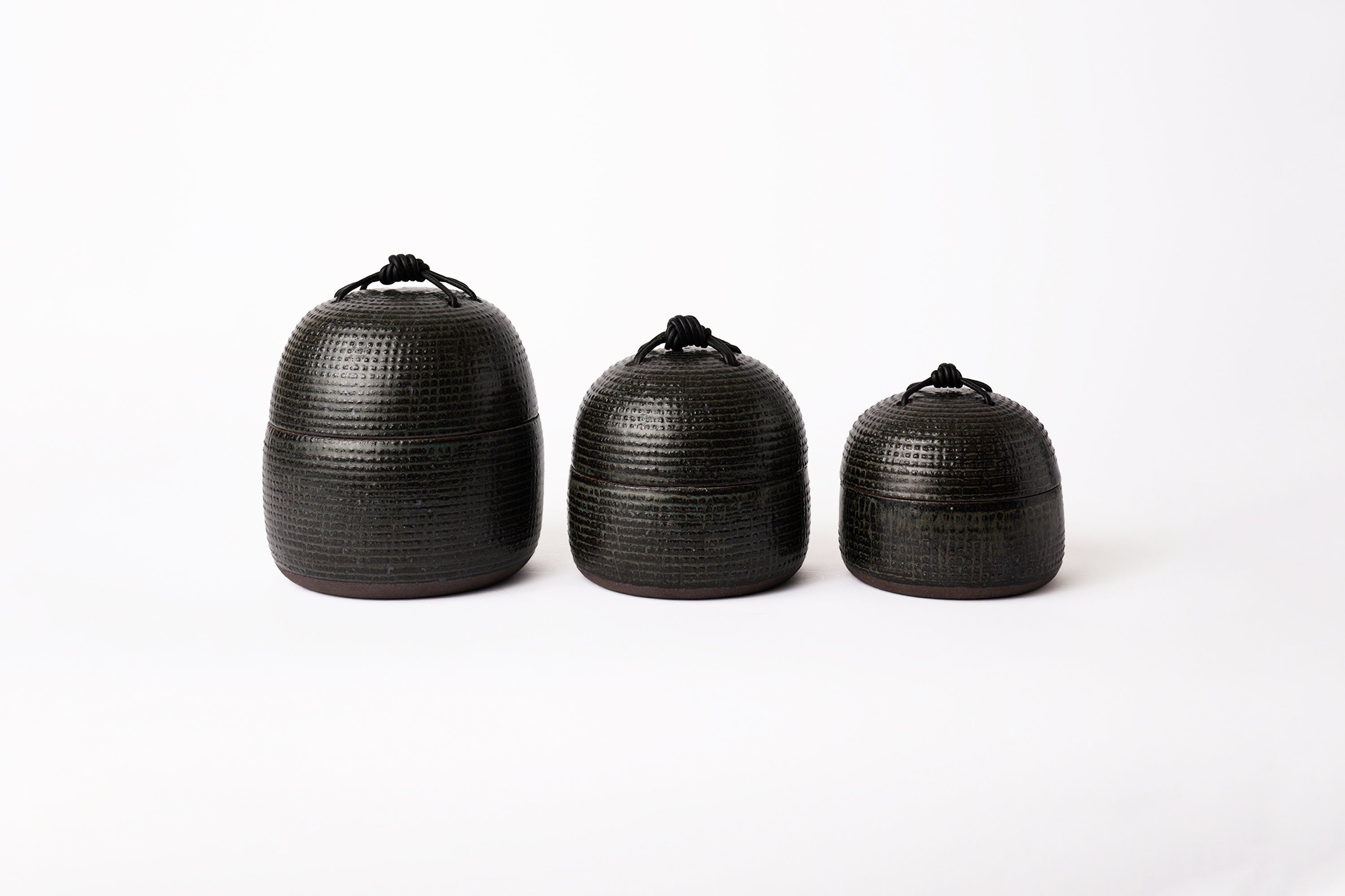 Len Carella - Stonewar Jar with Leather Handle - Satin Black - Medium