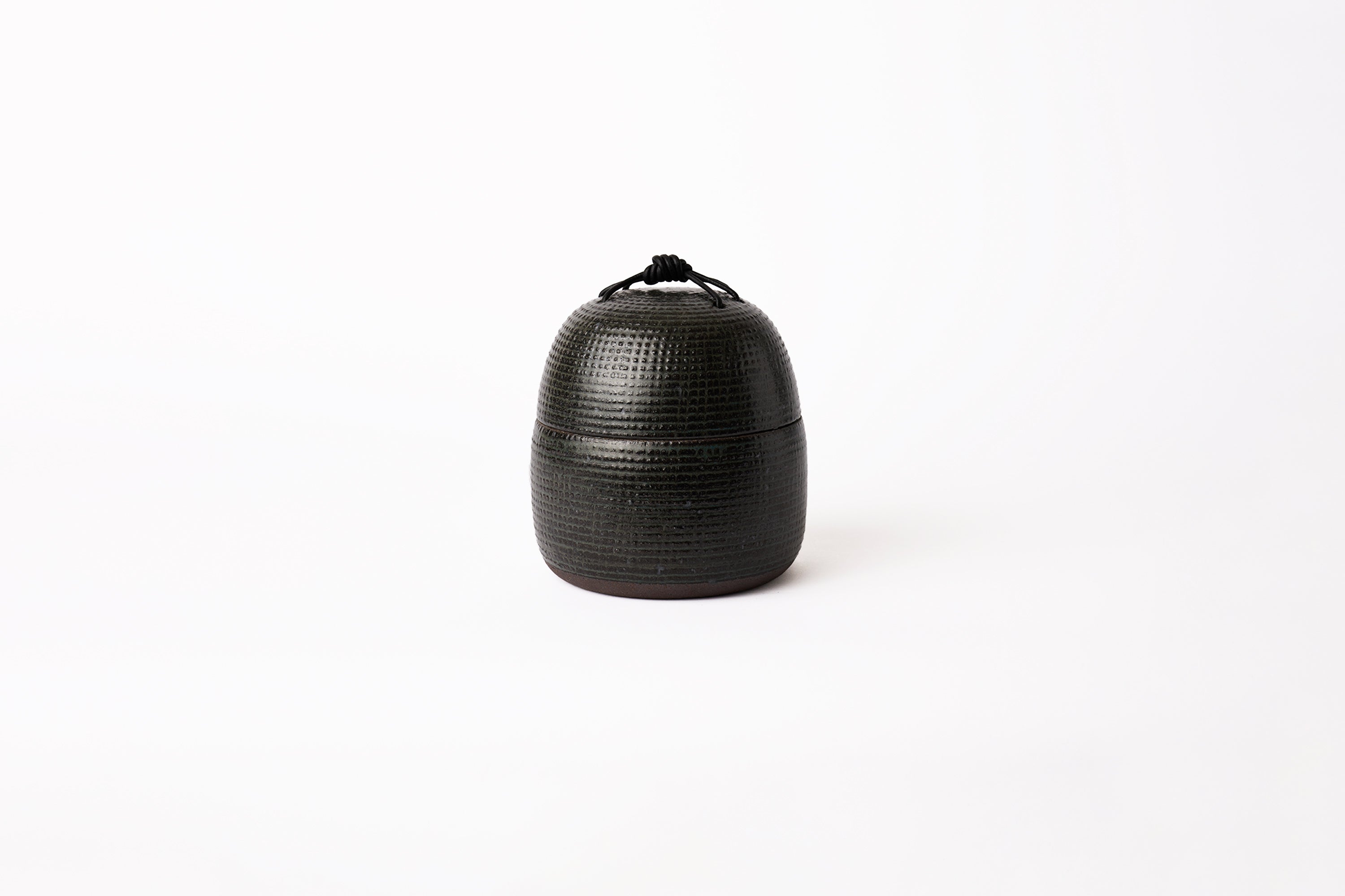 Len Carella - Stonewar Jar with Leather Handle - Satin Black - Large