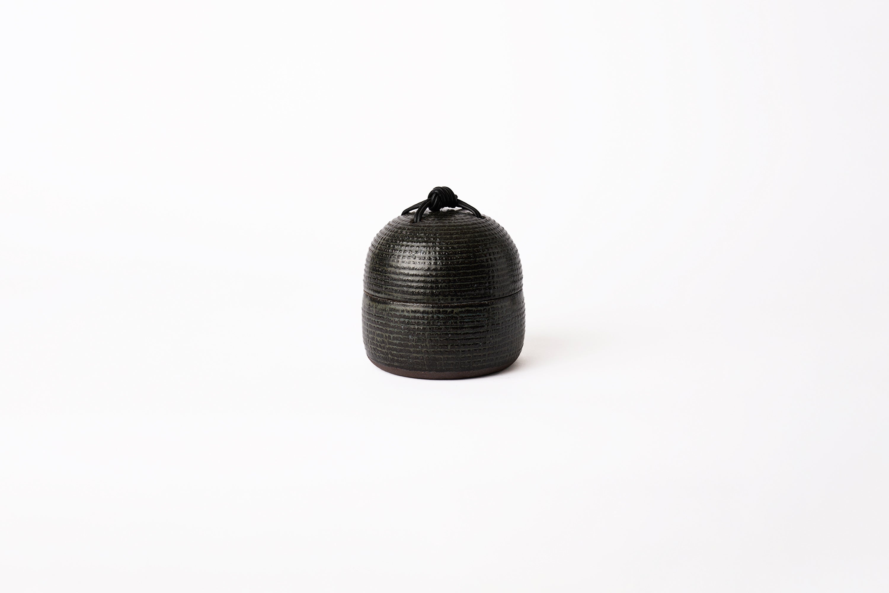 Len Carella - Stonewar Jar with Leather Handle - Satin Black - Medium