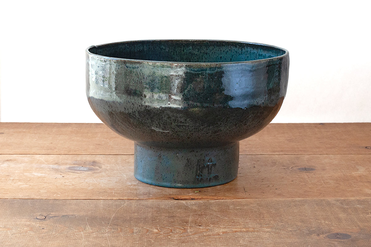 XL Pedestal Bowl - Teal Green/Blue