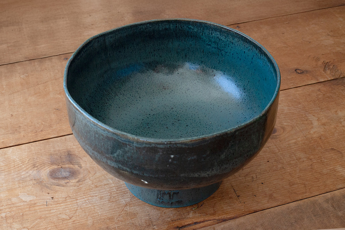 XL Pedestal Bowl - Teal Green/Blue