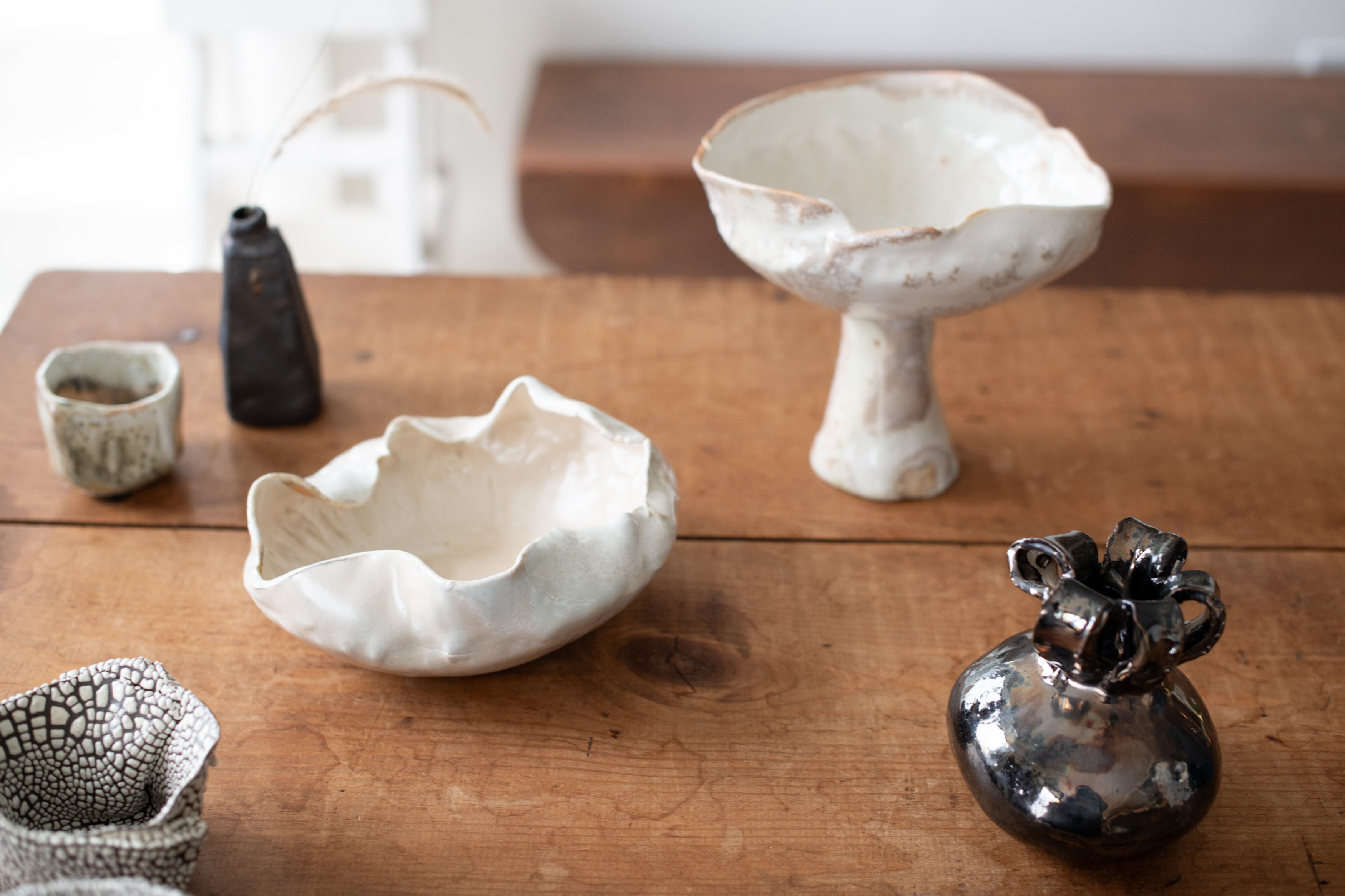 Mondays - Wood-Fired Pedestal Vase - White