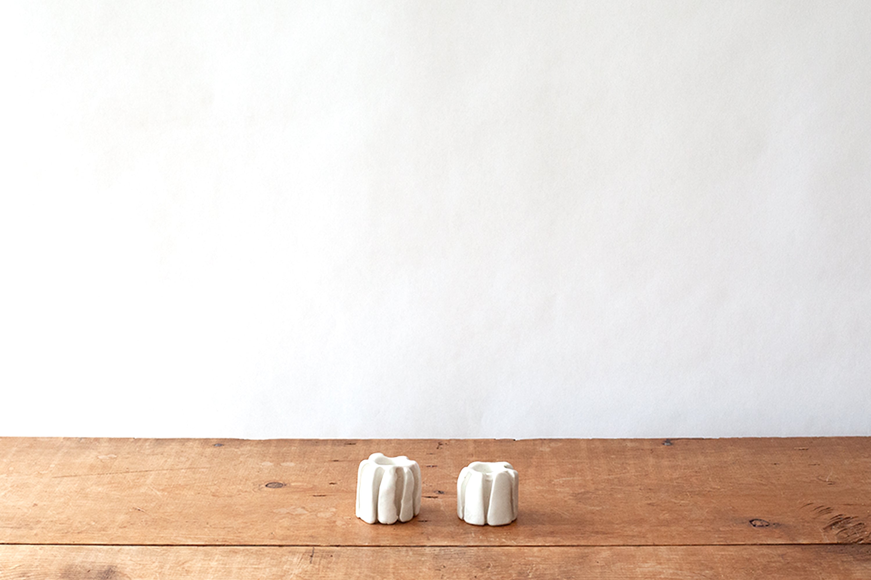 Pair of Short Ribbed Candleholders - White