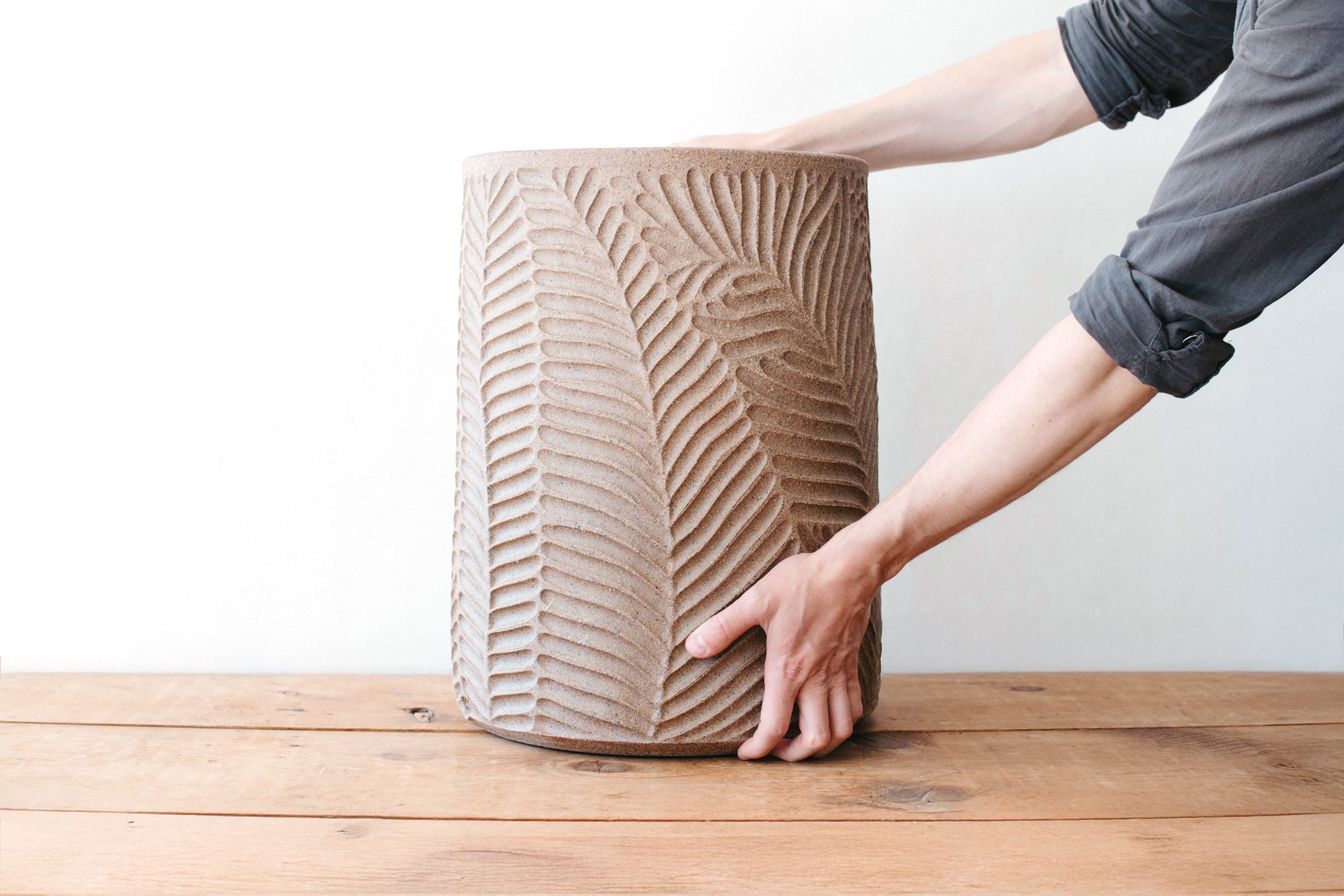 Natural Clay Fern Planter - Tall