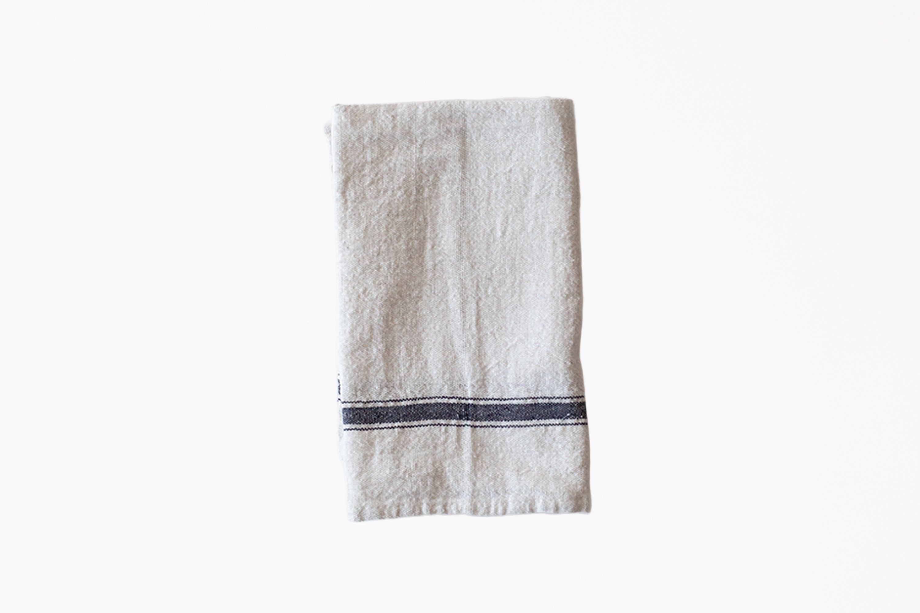 Hand-Loomed French Kitchen Towels - Natural with Blue Stripe