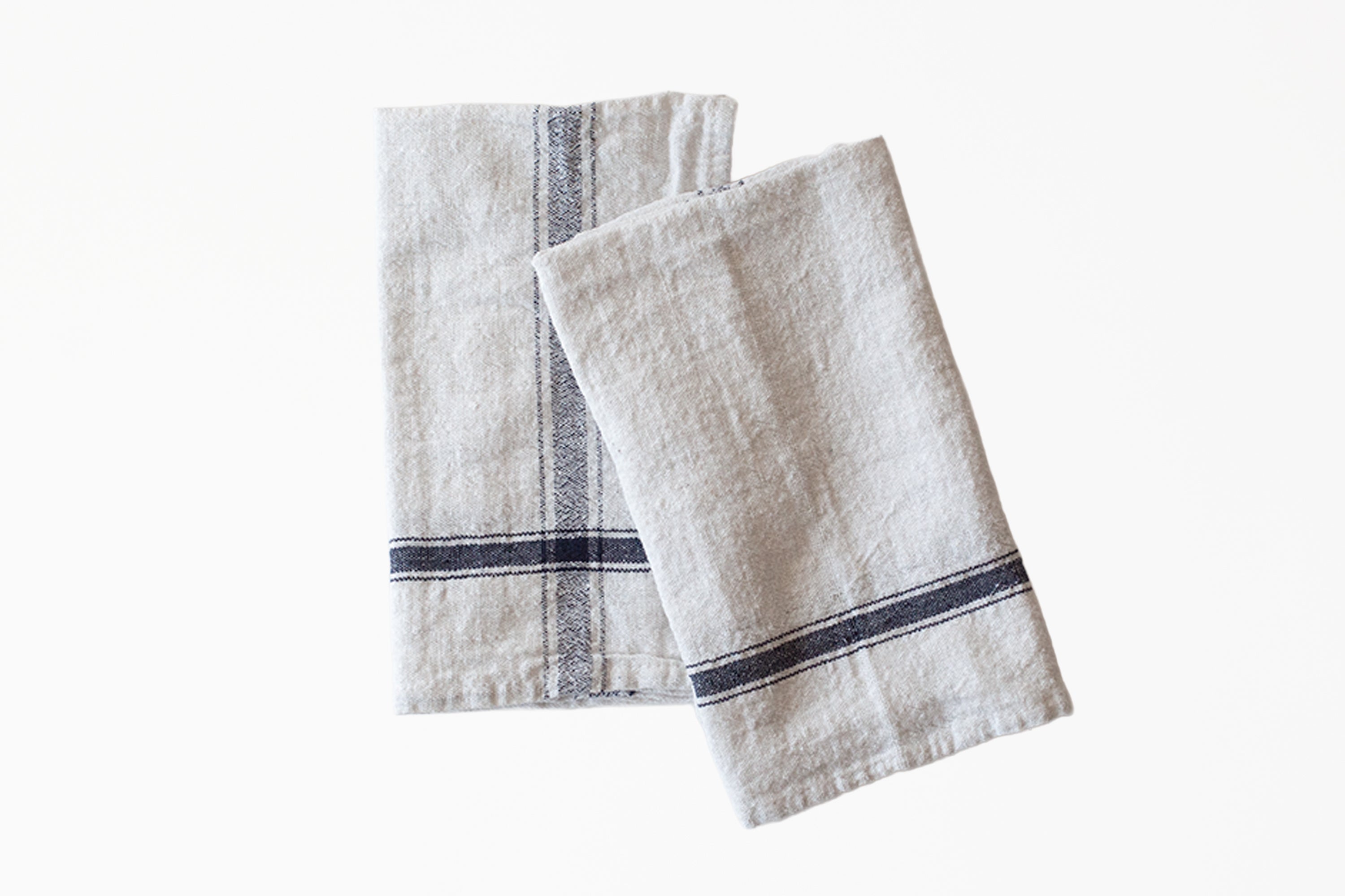 Hand-Loomed French Kitchen Towels - Natural with Blue Stripe