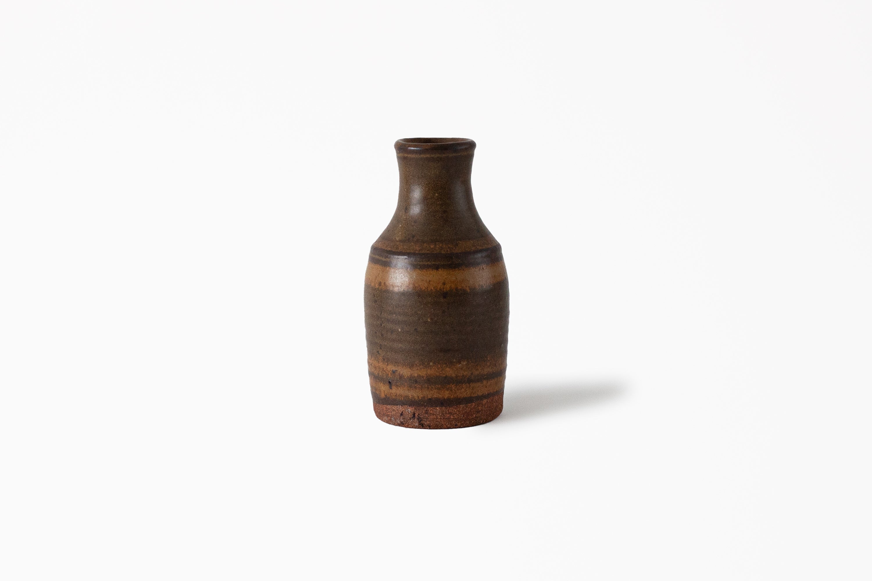 Studio Pottery Bottle Vase - Maroon/Yellow/Green