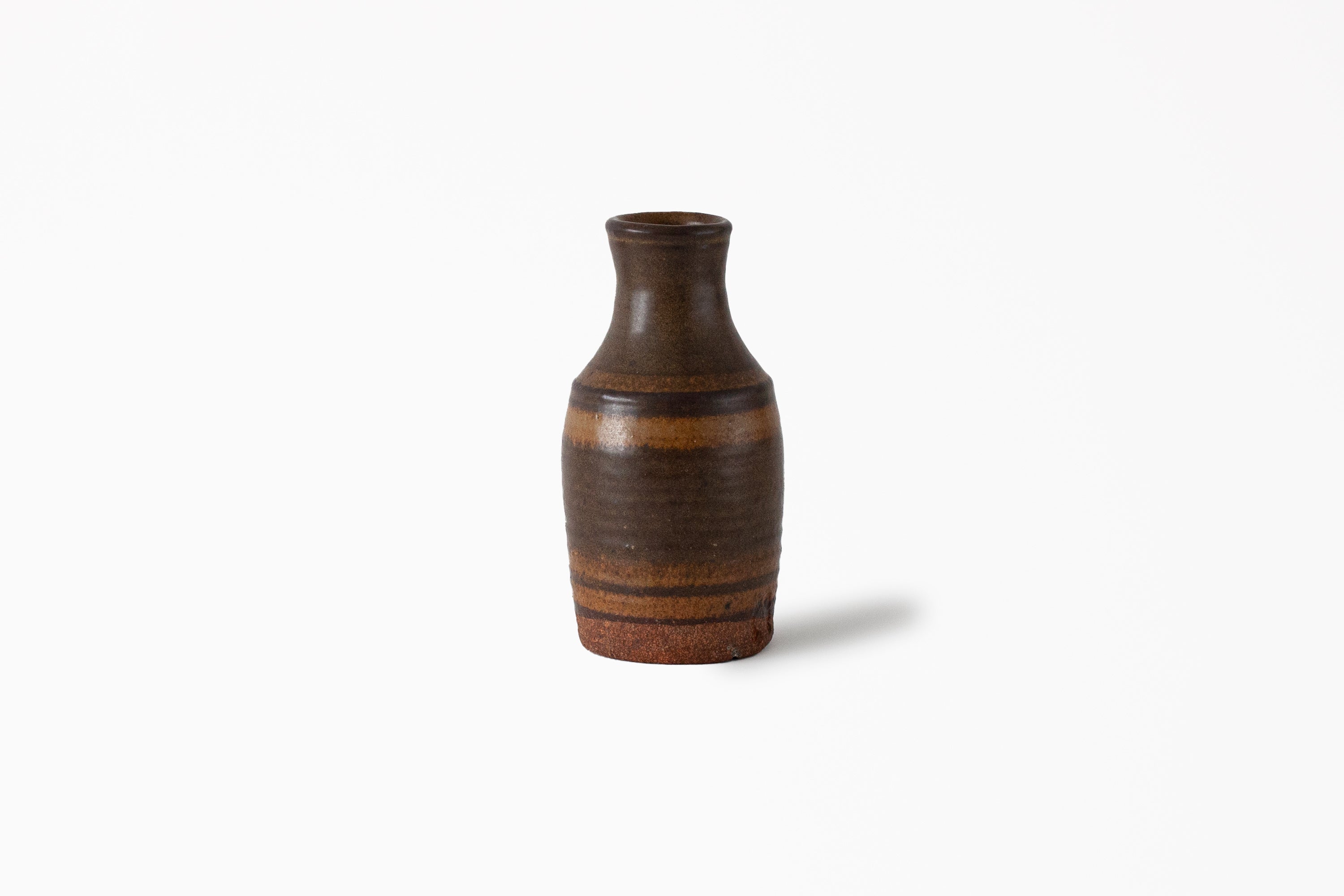 Studio Pottery Bottle Vase - Maroon/Yellow/Green