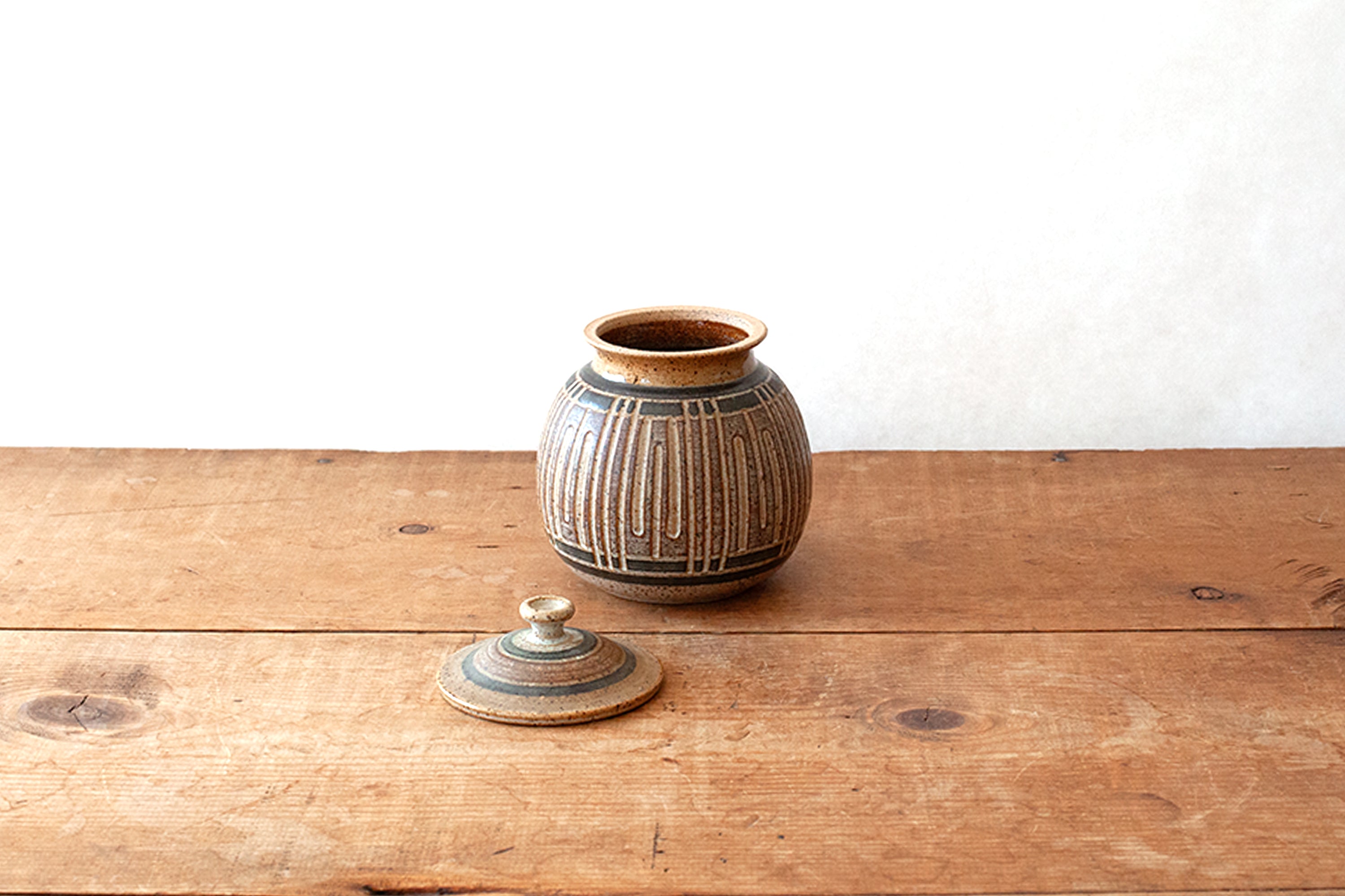 Studio Pottery Carved Jar with Lid