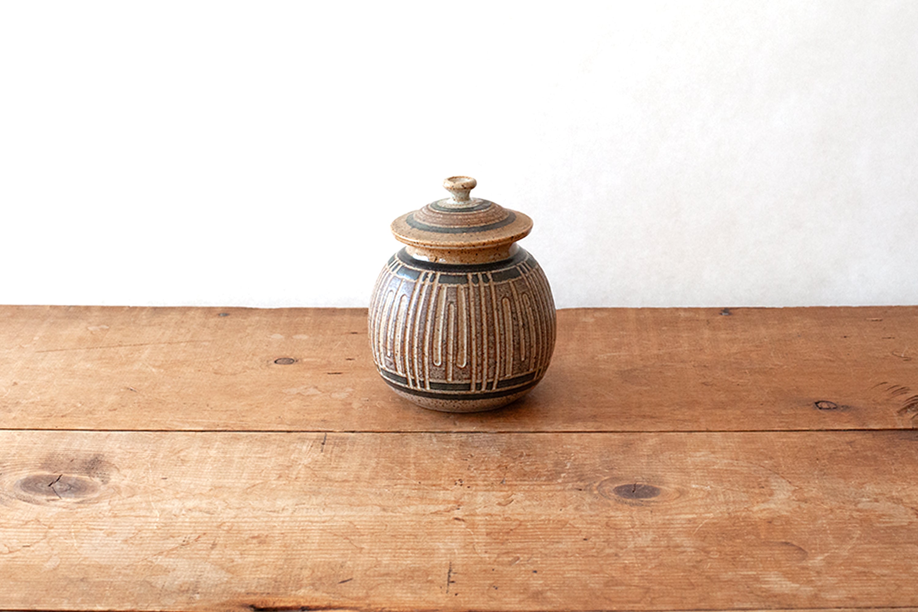 Studio Pottery Carved Jar with Lid