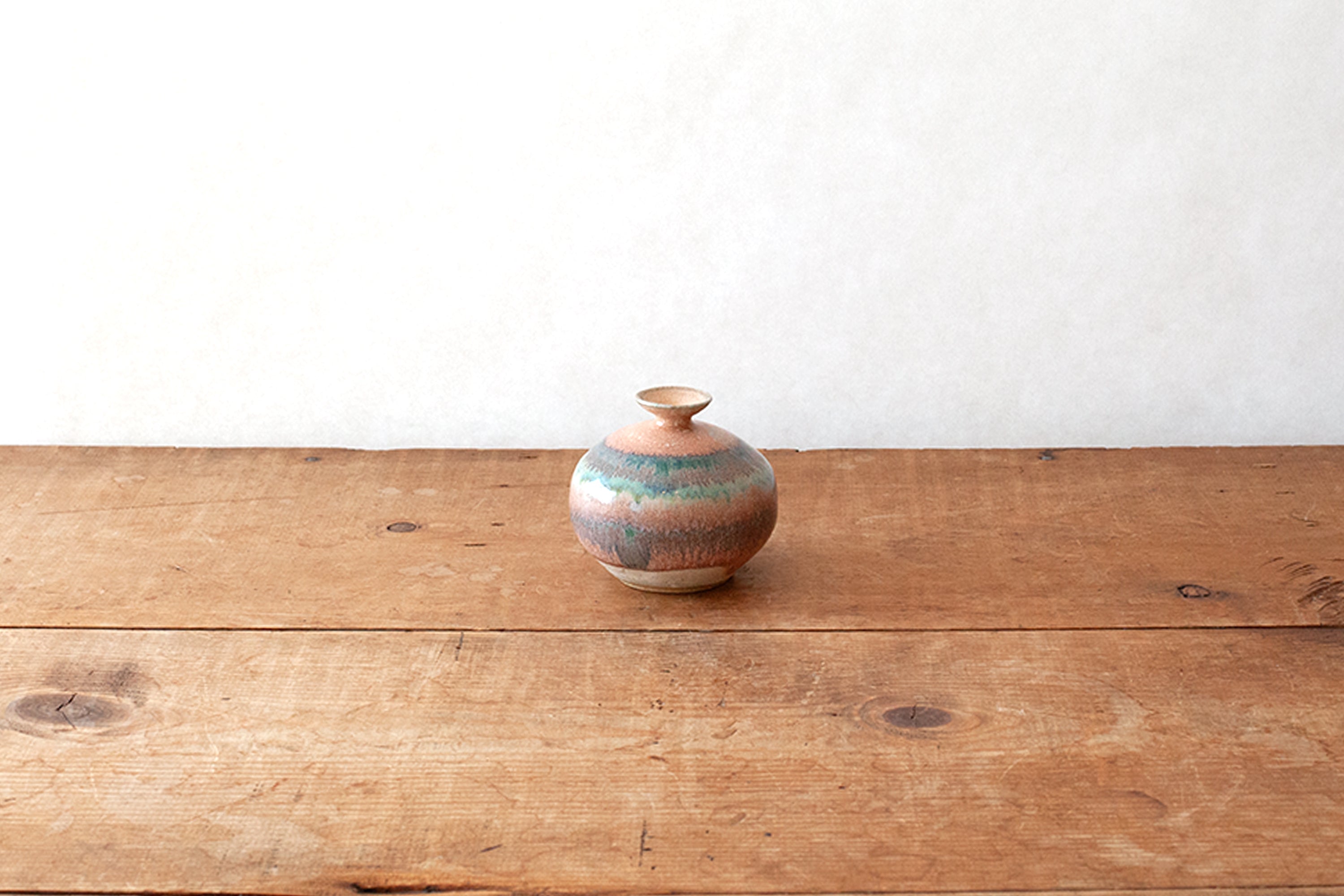 Studio Pottery Bud Vase - Drippy Teal/Blue/Tan