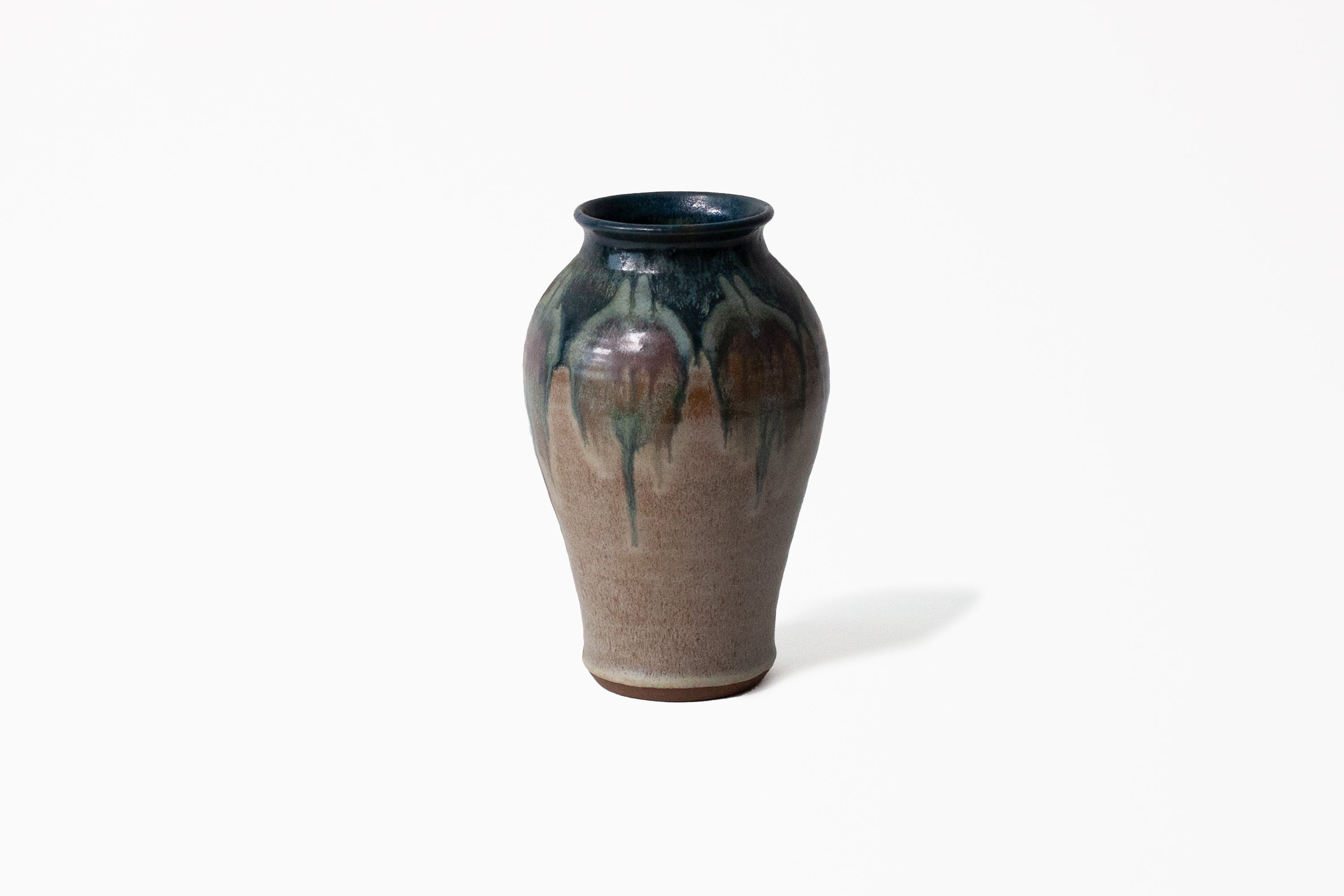 Studio Pottery Vase - Drippy Blue/Brown
