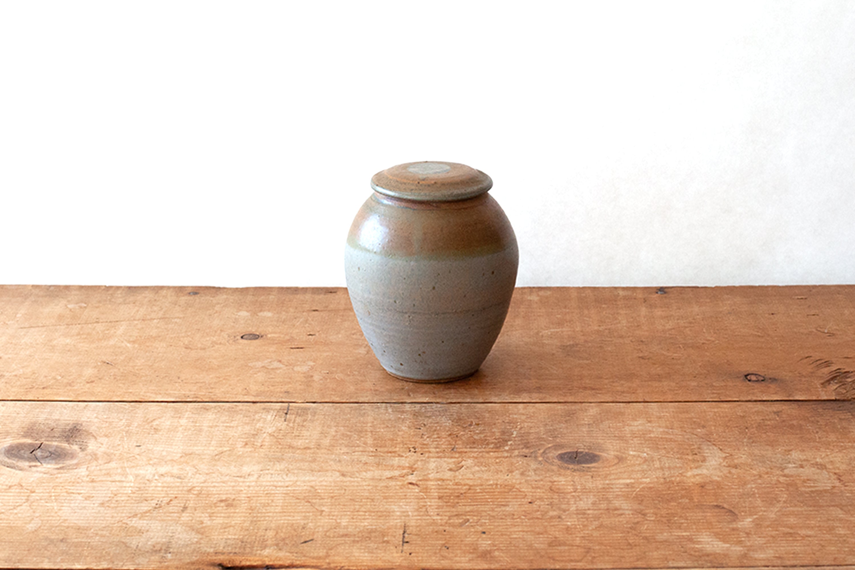 Studio Pottery Lidded Jar -  Muted Brown/Blue
