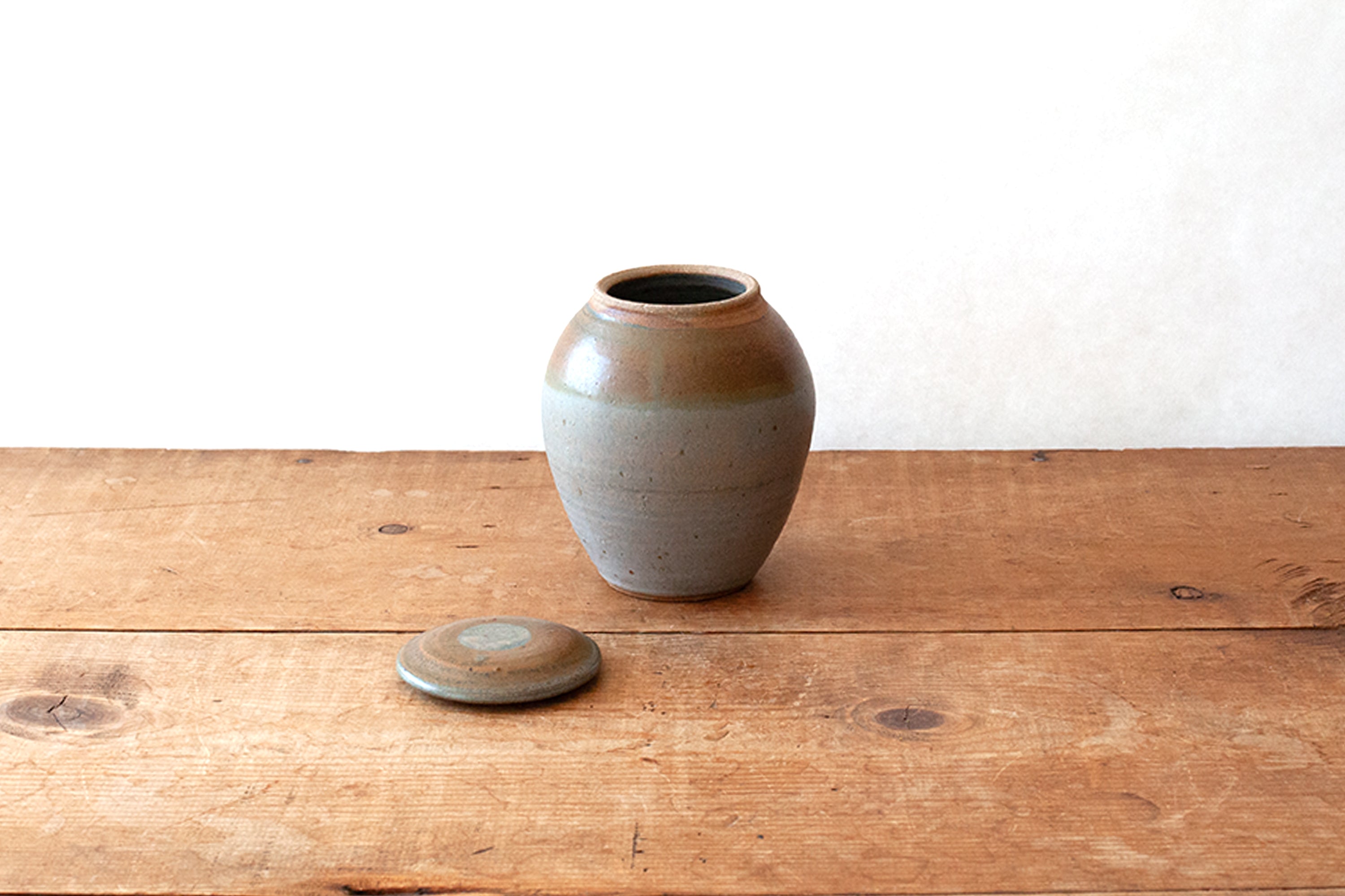 Studio Pottery Lidded Jar -  Muted Brown/Blue