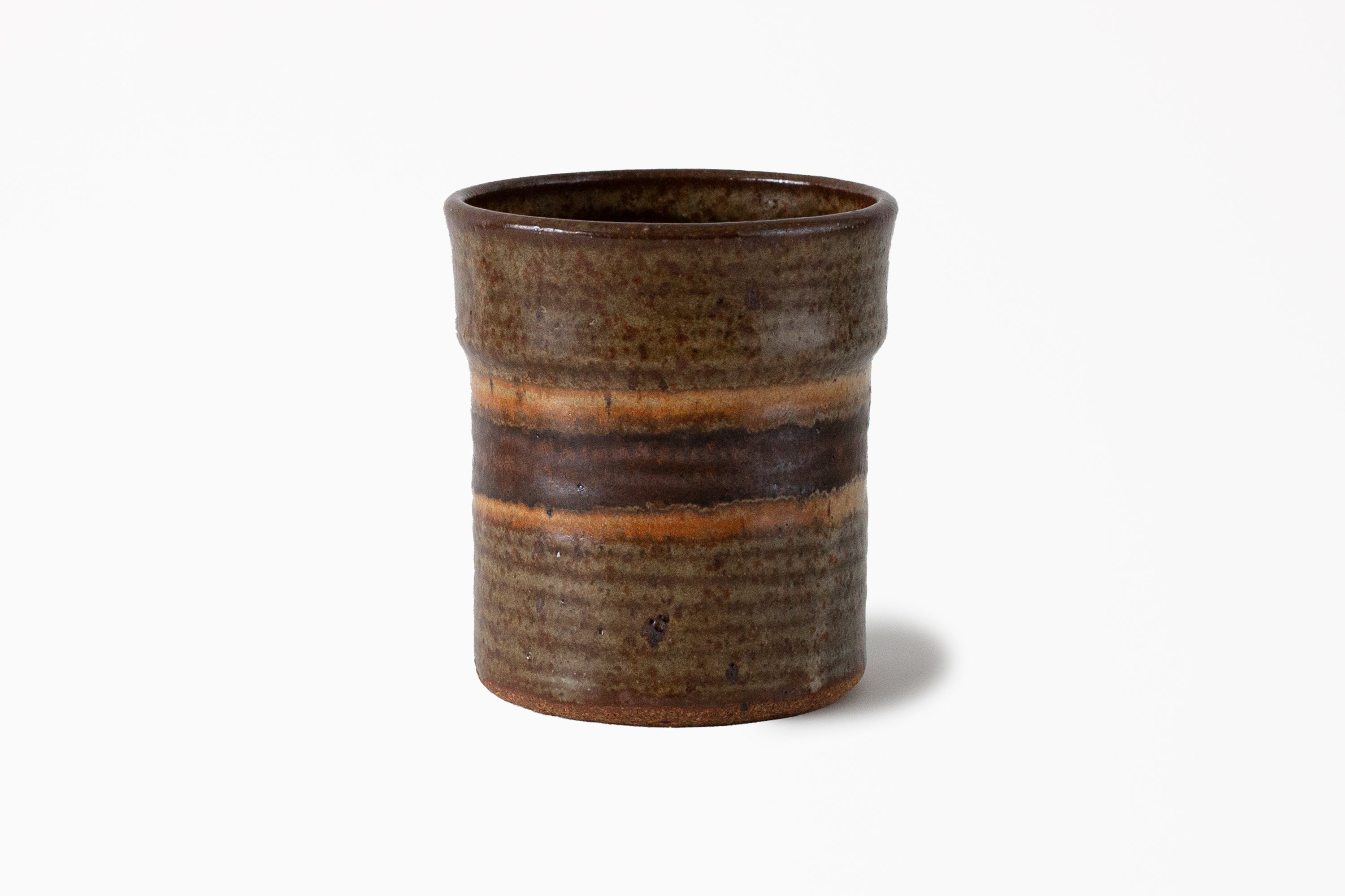 Studio Pottery Crock -  Striped Yellow/Maroon