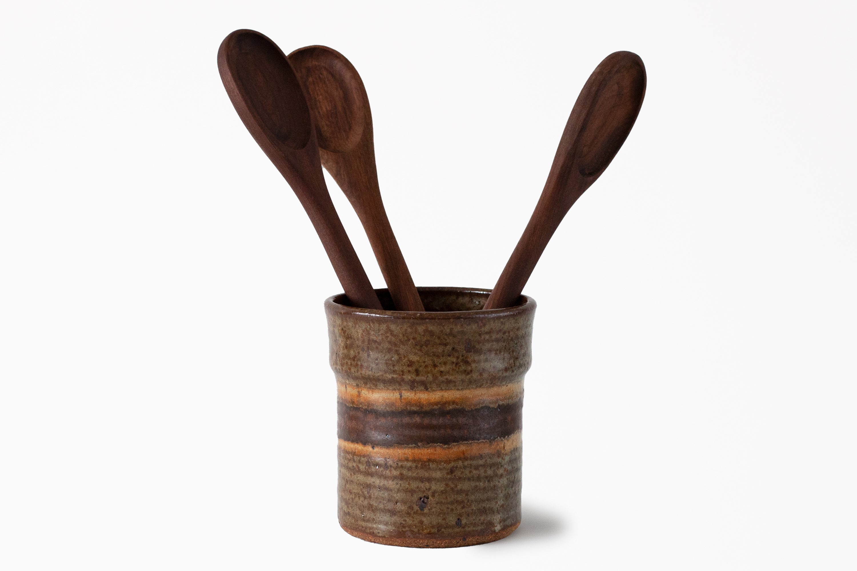 Studio Pottery Crock -  Striped Yellow/Maroon