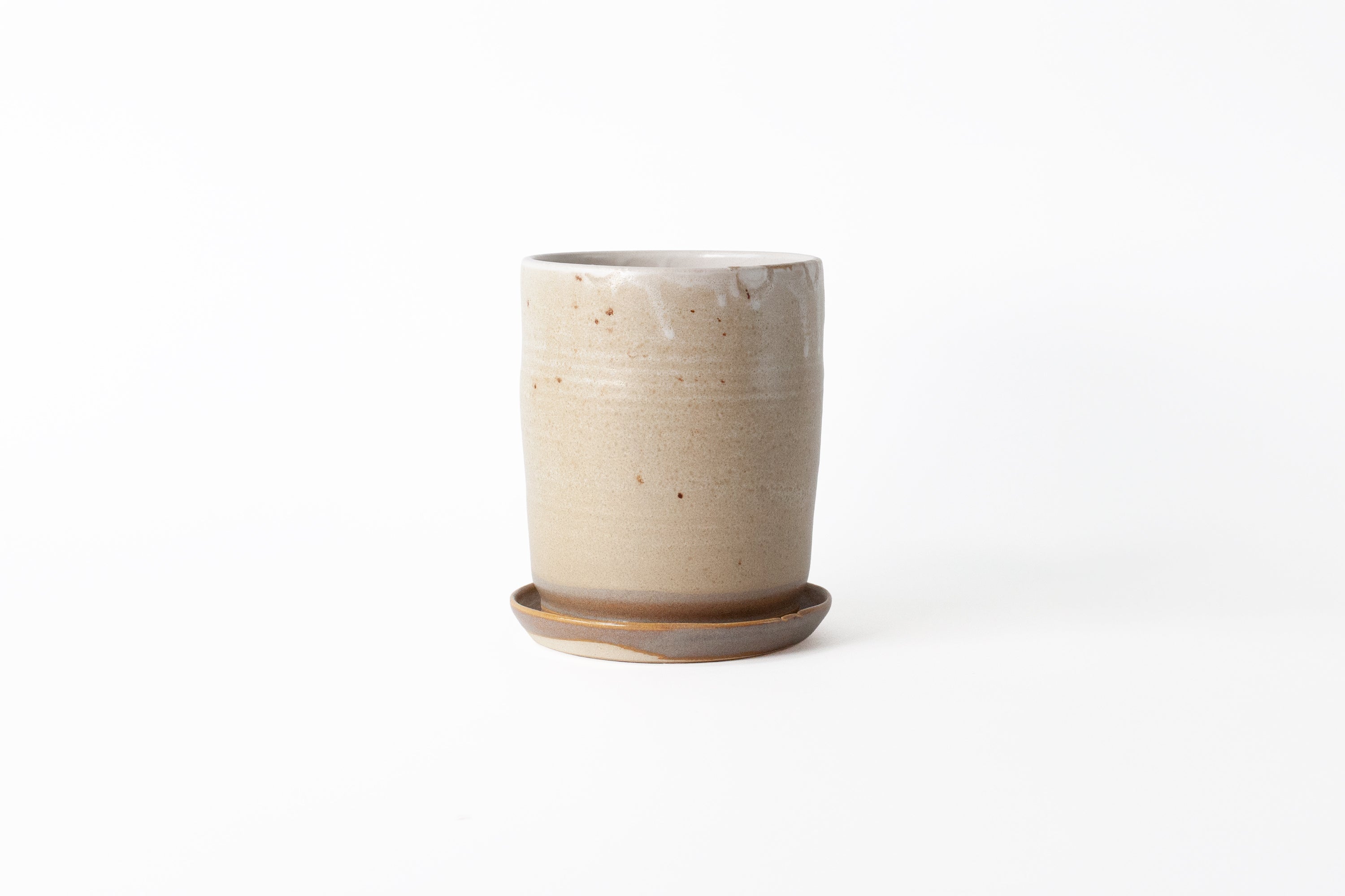 Tall Studio Pottery Planter - White/Tan Speckled