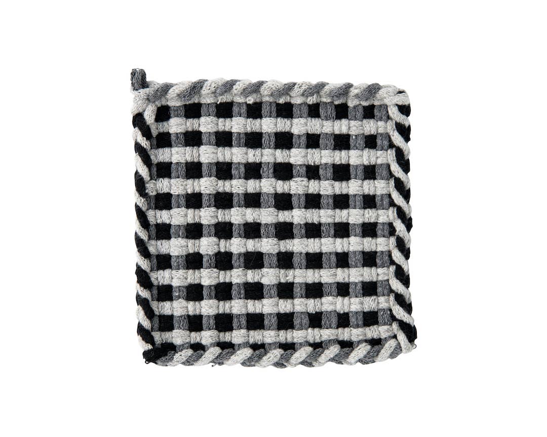 Kate Kilmurray - Handwoven Potholder in Black, Siver, Pewter
